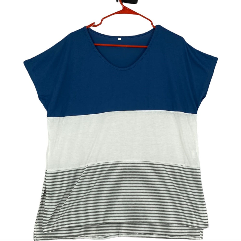 Yesno Women’s Sleevekess T-Shirt Blue/White/Grey Size XL.